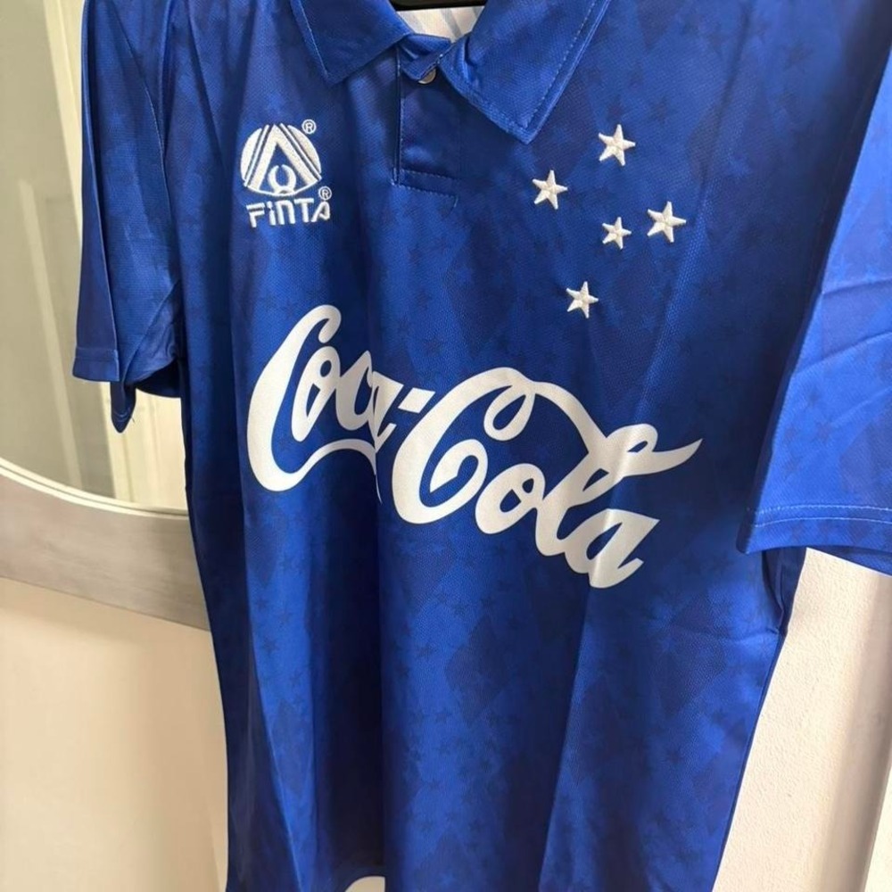 Finta Cruzeiro Coca-Cola Soccer Jersey Blue Vintage Style Kit Mens Small